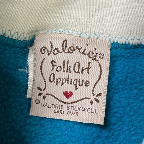 Vintage Hanes Valorie's Folk Art Applique Blue Bird Sweatshirt Raglan Sleeve XL - Picture 3 of 7